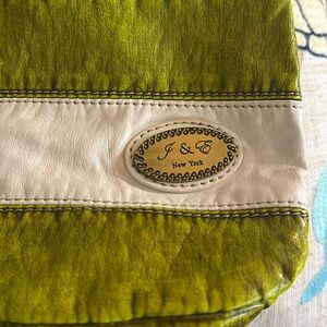 J&E lime green and white handbag